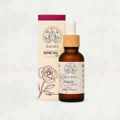 Rauhia Rose Oil 30ml bottle with Egyptian rose essential oil