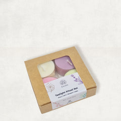 Rauhia scented tealight set with Oasis Blossom Moon and Calm candles
