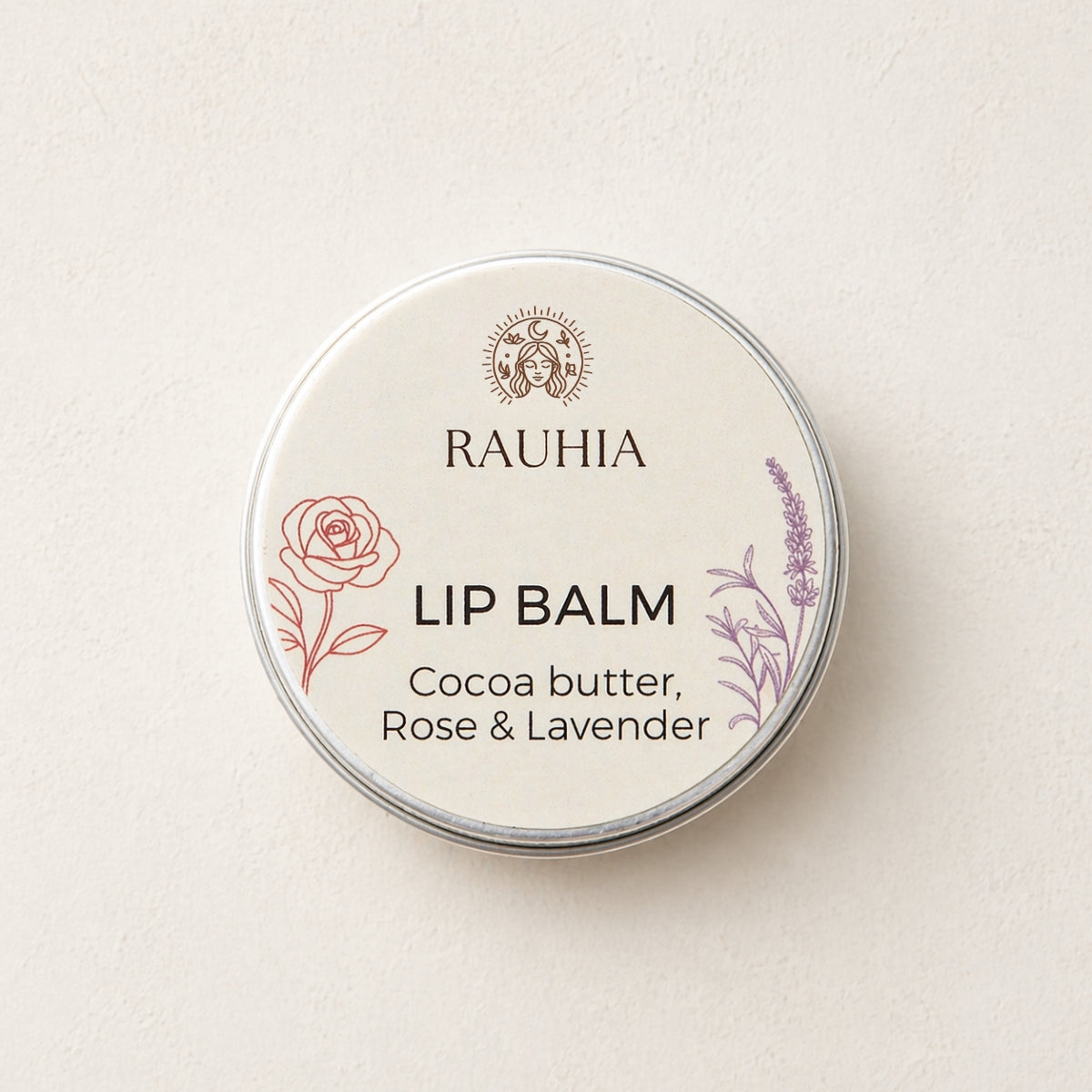 Rauhia Rose and Lavender Lip Balm jar for soft lips