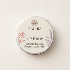 Rauhia Rose and Lavender Lip Balm jar for soft lips