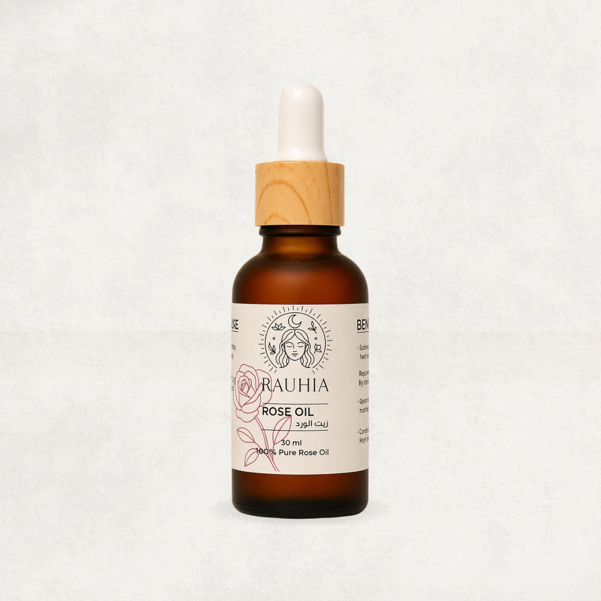Rauhia Rose Oil 30ml bottle with Egyptian rose essential oil